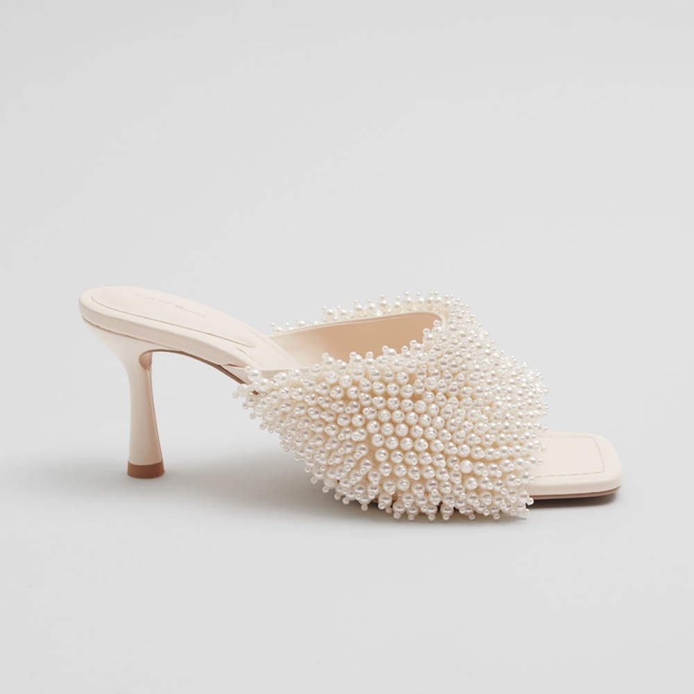 & Other Stories Pearl-Embellished Ivory Slide Sandals